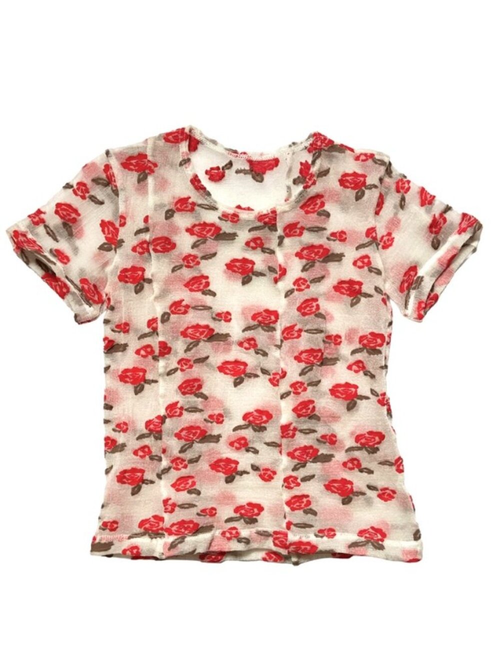 COMME DES GARÇONS SHEER MESH FLORAL TOP T-SHIRT BABY TEE XS